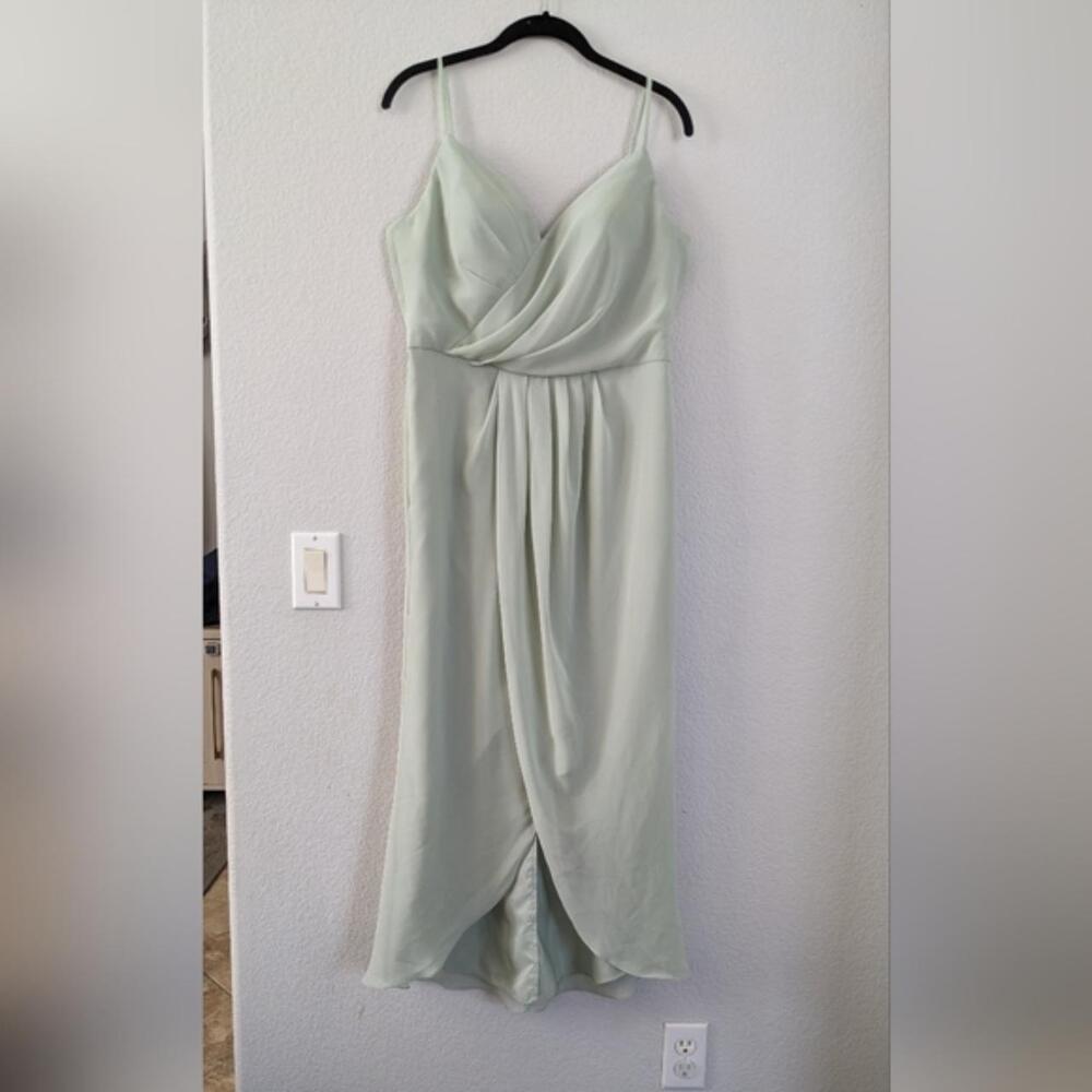 AW Bridal Tulip High Low Spaghetti Strap Bridesmaid Prom Dress, Sage Green, 12